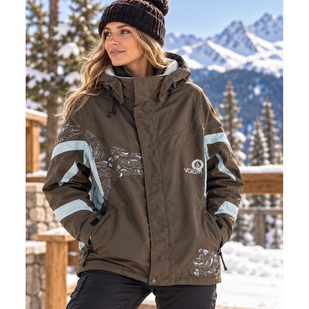 Vintage 2006 Volcom Women's V-Line Science Snowboard Jacket L Y2K Brown Blue